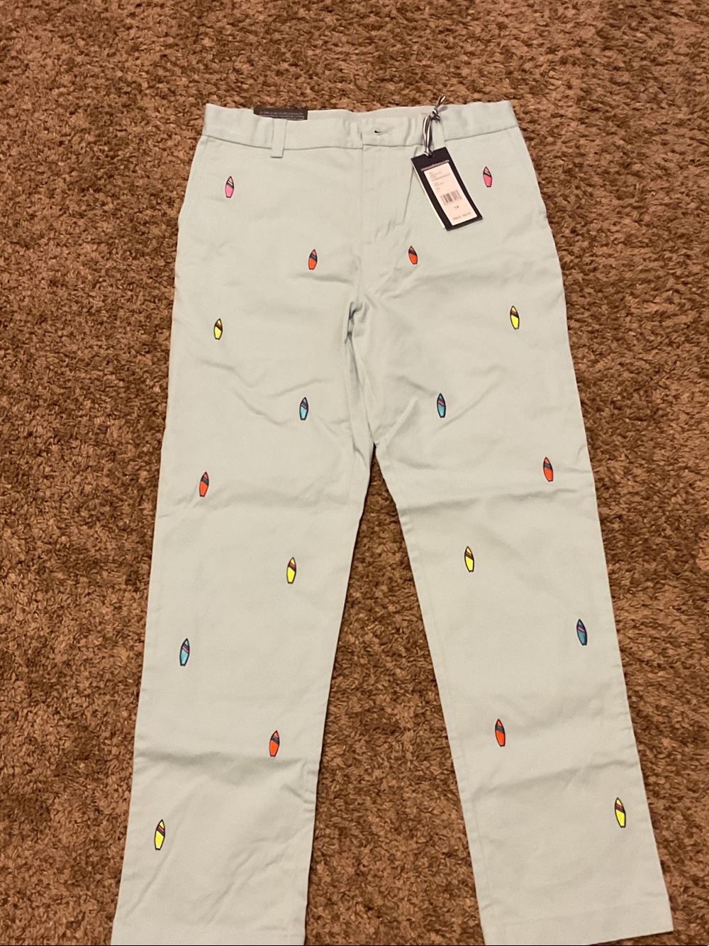 Vineyard Vines Light Blue Kids Pants with Multicolor Surfboard Embroidery